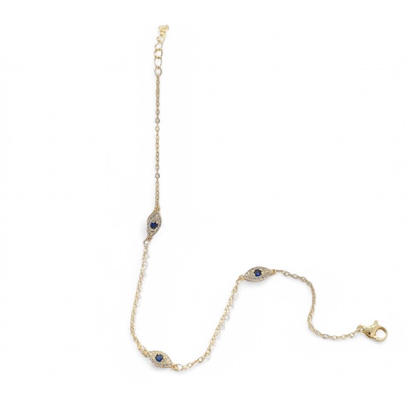Gold Evil Eye Anklet (good luck!) With White & Blue Gems - Picture 4 of 4